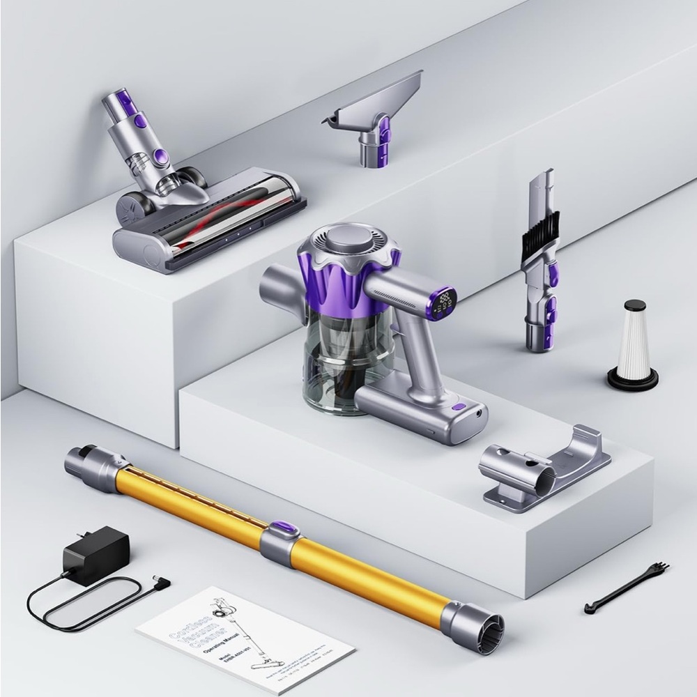 Advanced Cordless Vacuum Cleaner with Purple and Silver Design